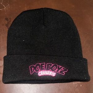 Black Beanie with Pink Logo